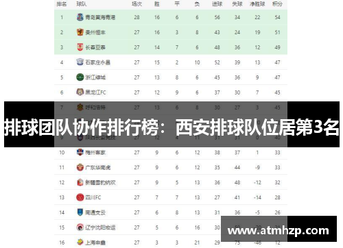 排球团队协作排行榜：西安排球队位居第3名